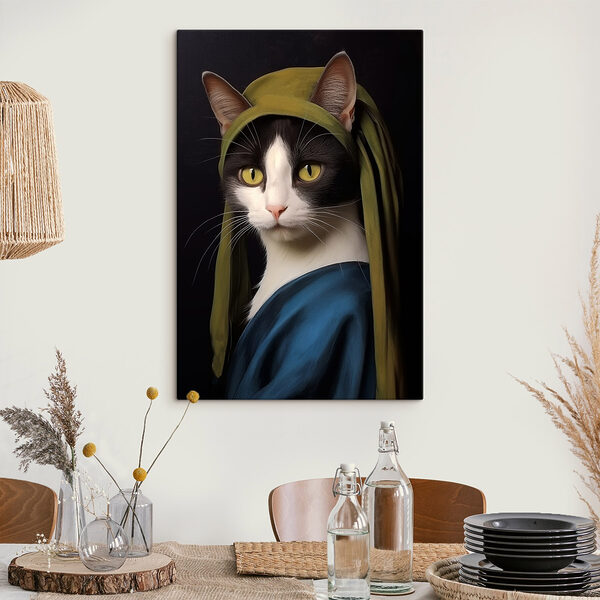 Kat met groene hoed Canvas Schilderijen Kat met groene hoed