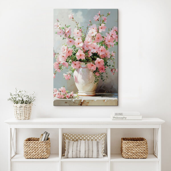 Vaas met roze bloemen Canvas Schilderijen Vaas met roze bloemen
