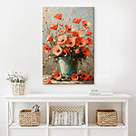 Canvas Schilderijen Schilderij van bloemen in een blauwe vaas