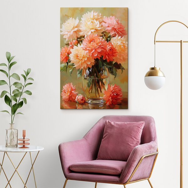 Kleurrijke bloemen in een glazen vaas Canvas Schilderijen Kleurrijke bloemen in een glazen vaas