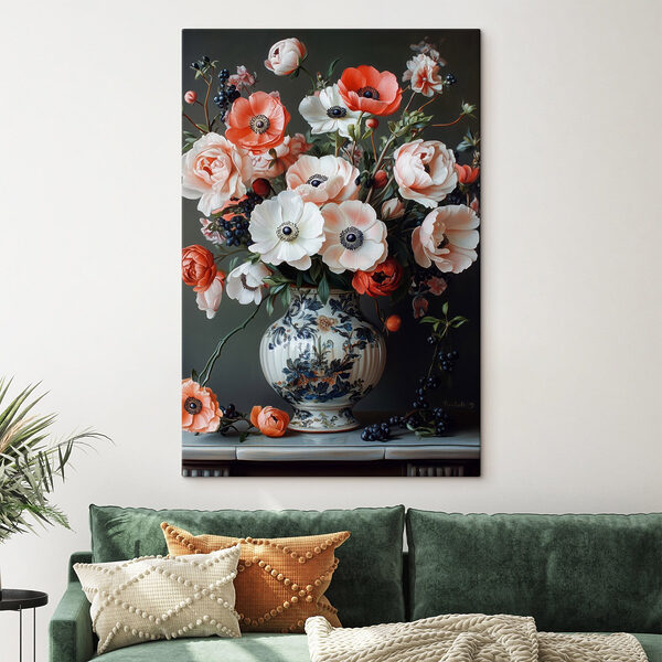 Vaas met bloemen erin Canvas Schilderijen Vaas met bloemen erin
