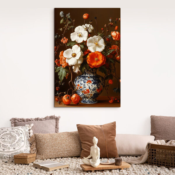 Schilderij van bloemen in een vaas Canvas Schilderijen Schilderij van bloemen in een vaas