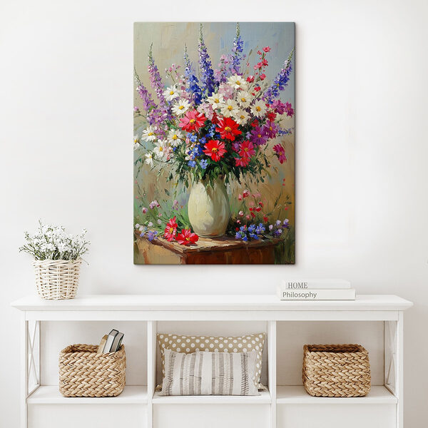 Schilderij van een vaas met bloemen Canvas Schilderijen Schilderij van een vaas met bloemen