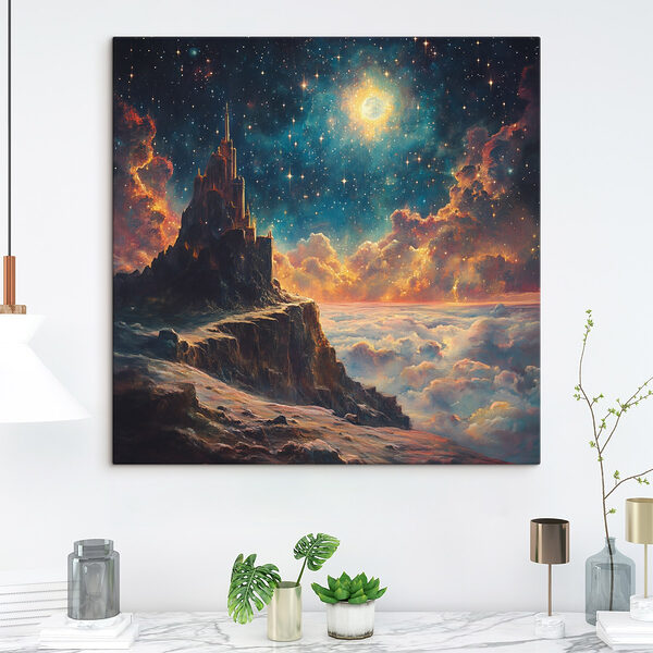 Berg met een toren in de lucht Canvas Schilderijen Berg met een toren in de lucht