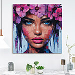 Canvas Schilderijen Schilderij van een vrouw met bloemen in haar haar