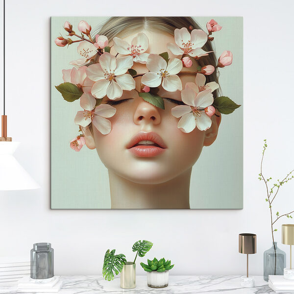 Vrouw met bloemen op haar gezicht Canvas Schilderijen Vrouw met bloemen op haar gezicht