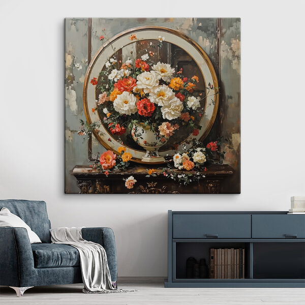 Schilderij van bloemen in een vaas Canvas Schilderijen Schilderij van bloemen in een vaas