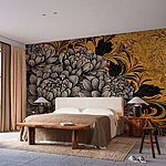 Fotobehang Prachtig bloemmotief in zwart en crème