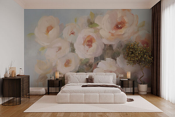 Schilderij van bloemen in een vaas Fotobehang Schilderij van bloemen in een vaas