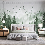 Fotobehang Wall murals Birds flying over a forest