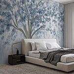 Fotobehang Boom met blauwe bladeren