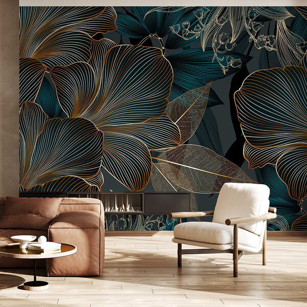 Fotobehang Elegant bloemenpatroon met fijne lijnen