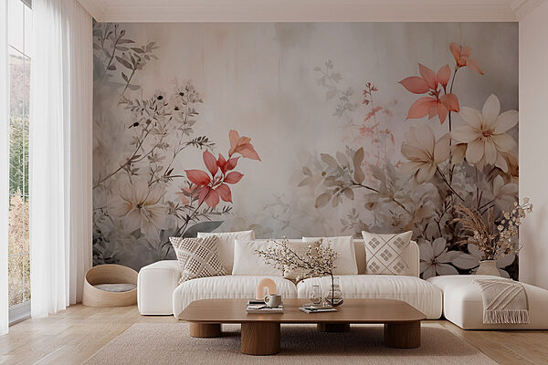 Wall murals Painting of flowers on a wall Fotobehang Wall murals Painting of flowers on a wall
