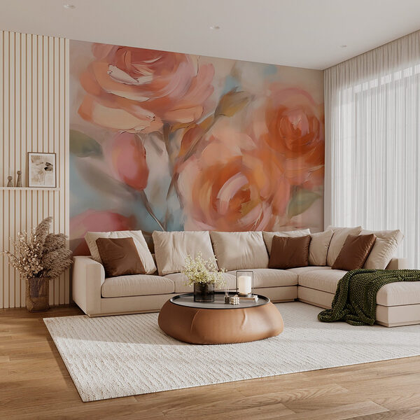 Wall murals Painting of flowers on a white surface Fotobehang Wall murals Painting of flowers on a white surface