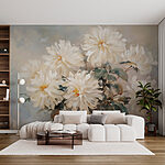 Fotobehang Schilderij van witte bloemen