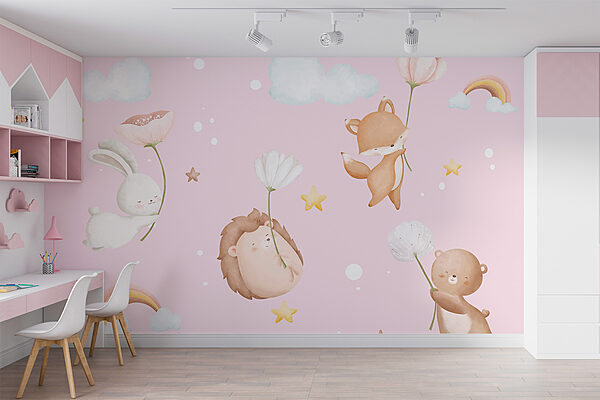 Groep dieren met bloemen Fotobehang Groep dieren met bloemen