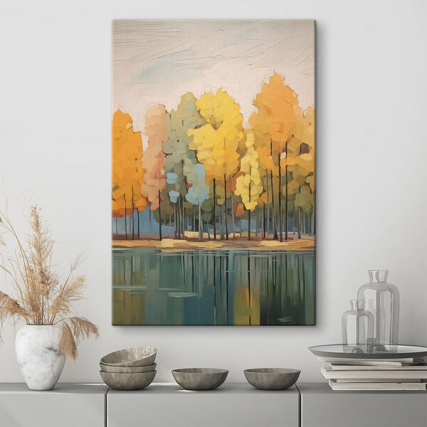 Schilderen van bomen door water Canvas Schilderijen Schilderen van bomen door water