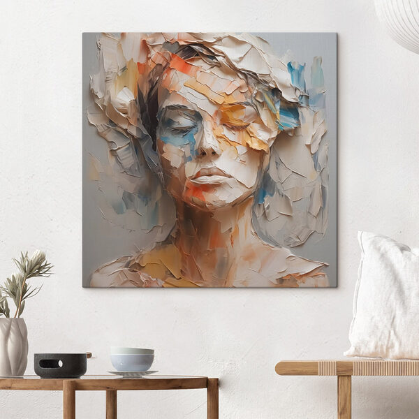 Vrouw’s gezicht bedekt met gescheurd papier Canvas Schilderijen Vrouw’s gezicht bedekt met gescheurd papier