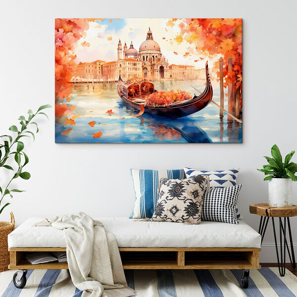 Gondel op het water met een gebouw op de achtergrond Canvas Schilderijen Gondel op het water met een gebouw op de achtergrond
