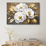 Canvas Schilderijen Elegante witte bloemen met gouden accenten