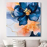 Canvas Schilderijen Schilderij van blauwe en oranje bloemen