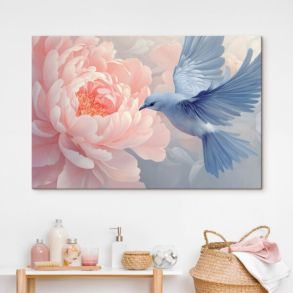 Vogel vliegt naast een bloem Canvas Schilderijen Vogel vliegt naast een bloem
