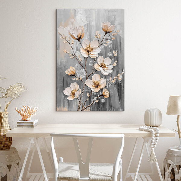 Schilderij van bloemen op een grijze achtergrond Canvas Schilderijen Schilderij van bloemen op een grijze achtergrond