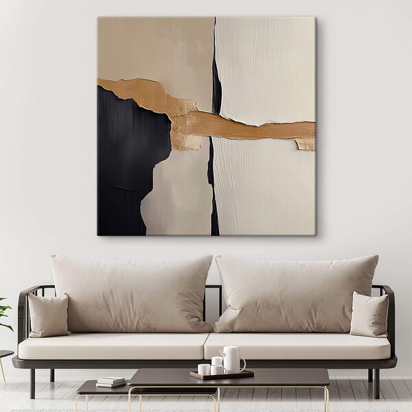 Zwart-witte muur met bruine strook Canvas Schilderijen Zwart-witte muur met bruine strook