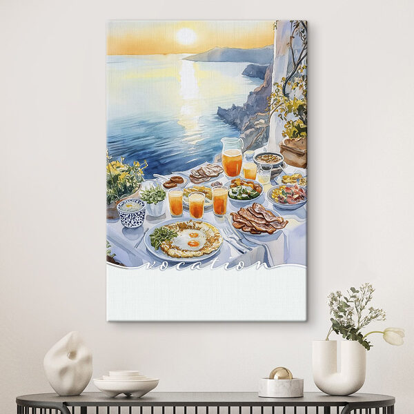 Tafel met eten door water Canvas Schilderijen Tafel met eten door water