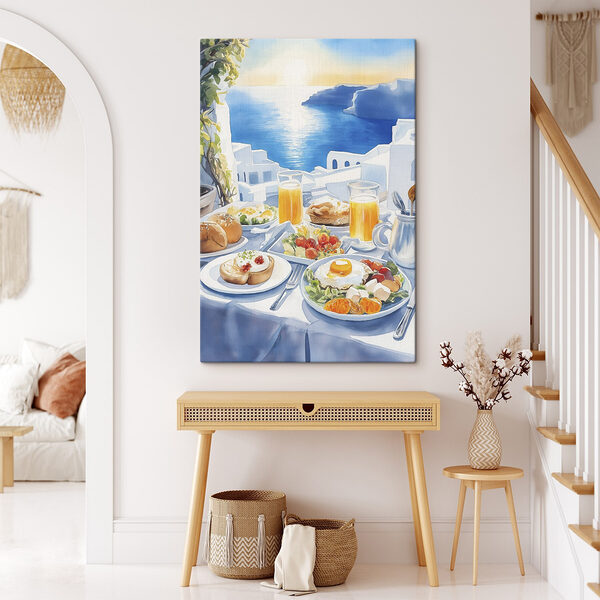 Tafel met eten en drinken erop Canvas Schilderijen Tafel met eten en drinken erop