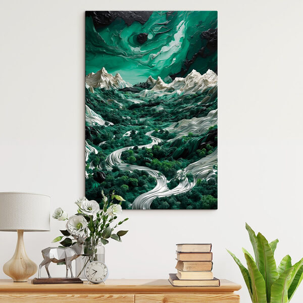 Landschap met bomen en bergen Canvas Schilderijen Landschap met bomen en bergen