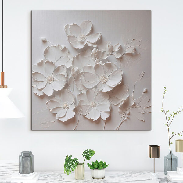 Witte bloem op een wit oppervlak Canvas Schilderijen Witte bloem op een wit oppervlak