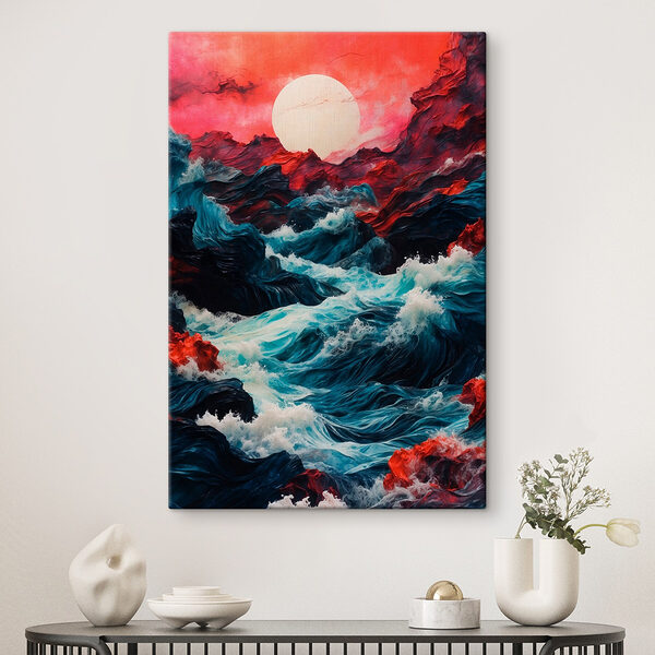 Schilderij van golven en bergen Canvas Schilderijen Schilderij van golven en bergen