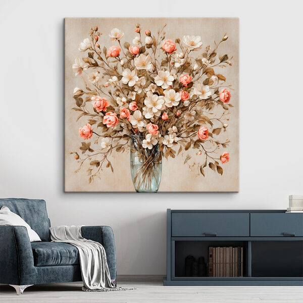 Schilderij van bloemen in een vaas Canvas Schilderijen Schilderij van bloemen in een vaas