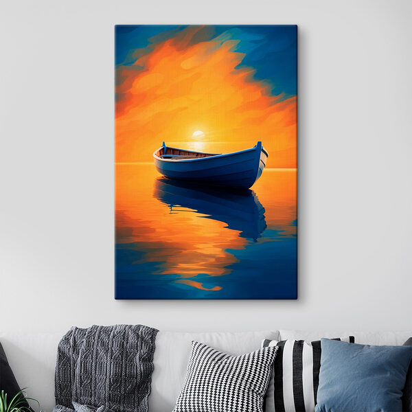 Boot op water met zonsondergang op de achtergrond Canvas Schilderijen Boot op water met zonsondergang op de achtergrond