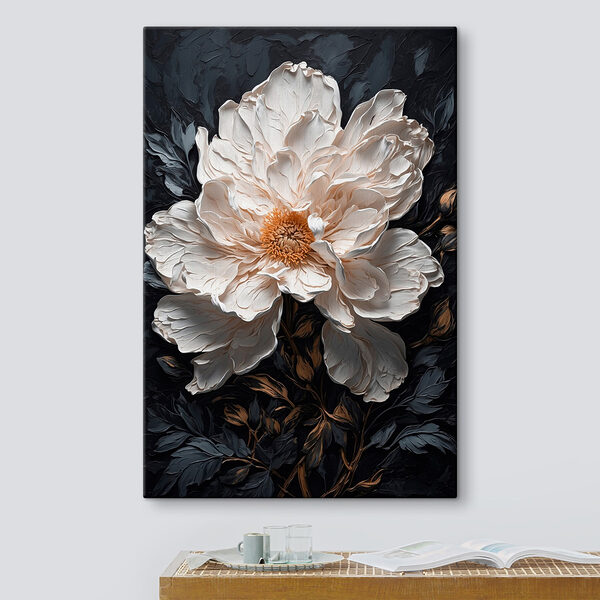 Witte bloem met geel hart Canvas Schilderijen Witte bloem met geel hart