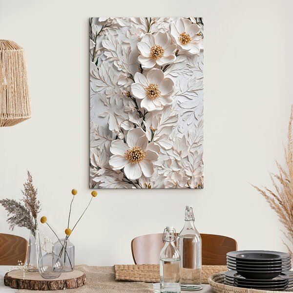 Witte bloemen op een wit oppervlak Canvas Schilderijen Witte bloemen op een wit oppervlak