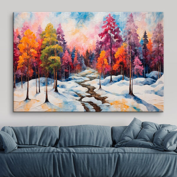 Schilderij van een besneeuwd bos Canvas Schilderijen Schilderij van een besneeuwd bos