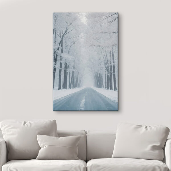Weg met besneeuwde bomen Canvas Schilderijen Weg met besneeuwde bomen