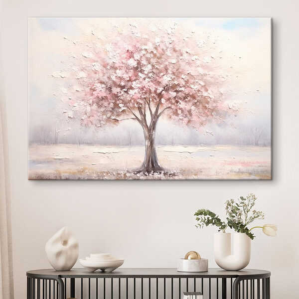 Schilderij van een boom met roze bloemen Canvas Schilderijen Schilderij van een boom met roze bloemen