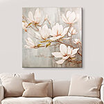 Canvas Schilderijen Schilderij van bloemen op een muur