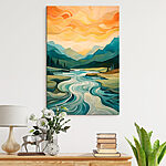 Canvas Schilderijen Schilderij van een rivier die door een vallei stroomt