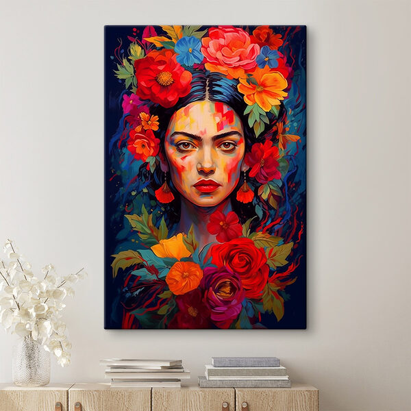 Schilderij van een vrouw met bloemen in haar haar Canvas Schilderijen Schilderij van een vrouw met bloemen in haar haar