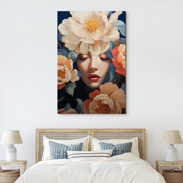 Canvas Schilderijen Vrouw met bloemen rond haar hoofd