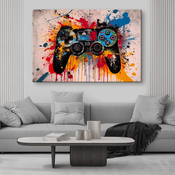 Videogamecontroller met verfspetters Canvas Schilderijen Videogamecontroller met verfspetters