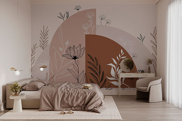 Grafisch ontwerp van bloemen en bladeren Fotobehang Grafisch ontwerp van bloemen en bladeren