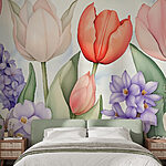 Fotobehang Groep bloemen met bladeren