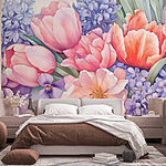 Fotobehang Groep bloemen op witte achtergrond