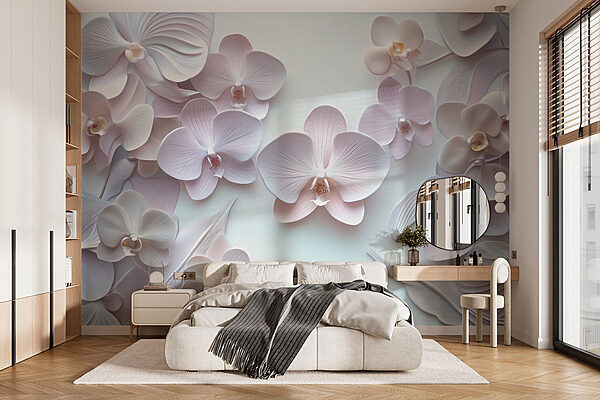 Groep witte bloemen Fotobehang Groep witte bloemen