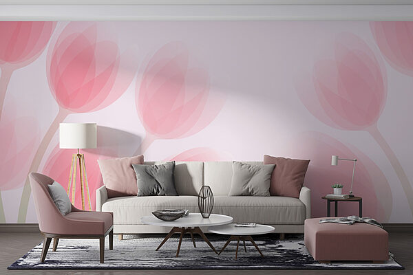 Groep roze bloemen Fotobehang Groep roze bloemen